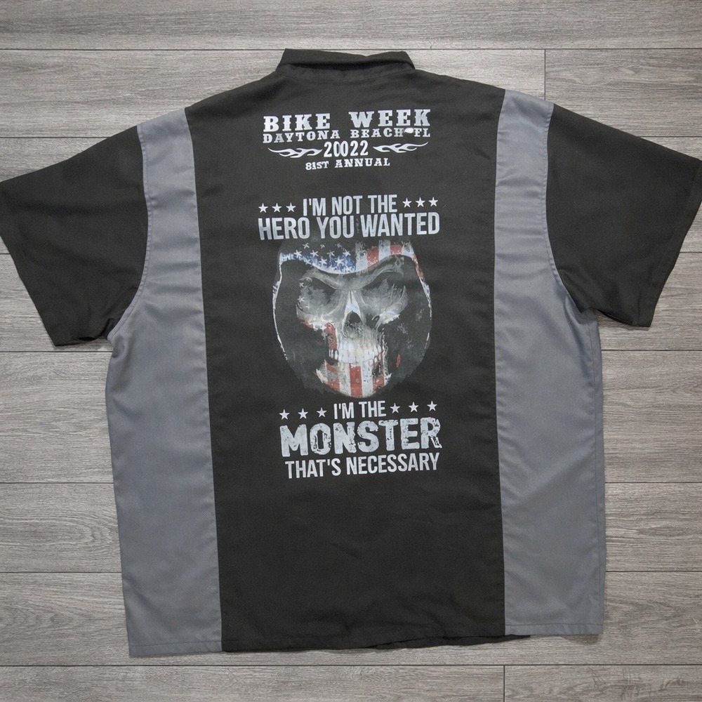 Biker Apparel Daytona Beach Bike Week 2022 Skull Graphic Button Up Shirt Men 4XL